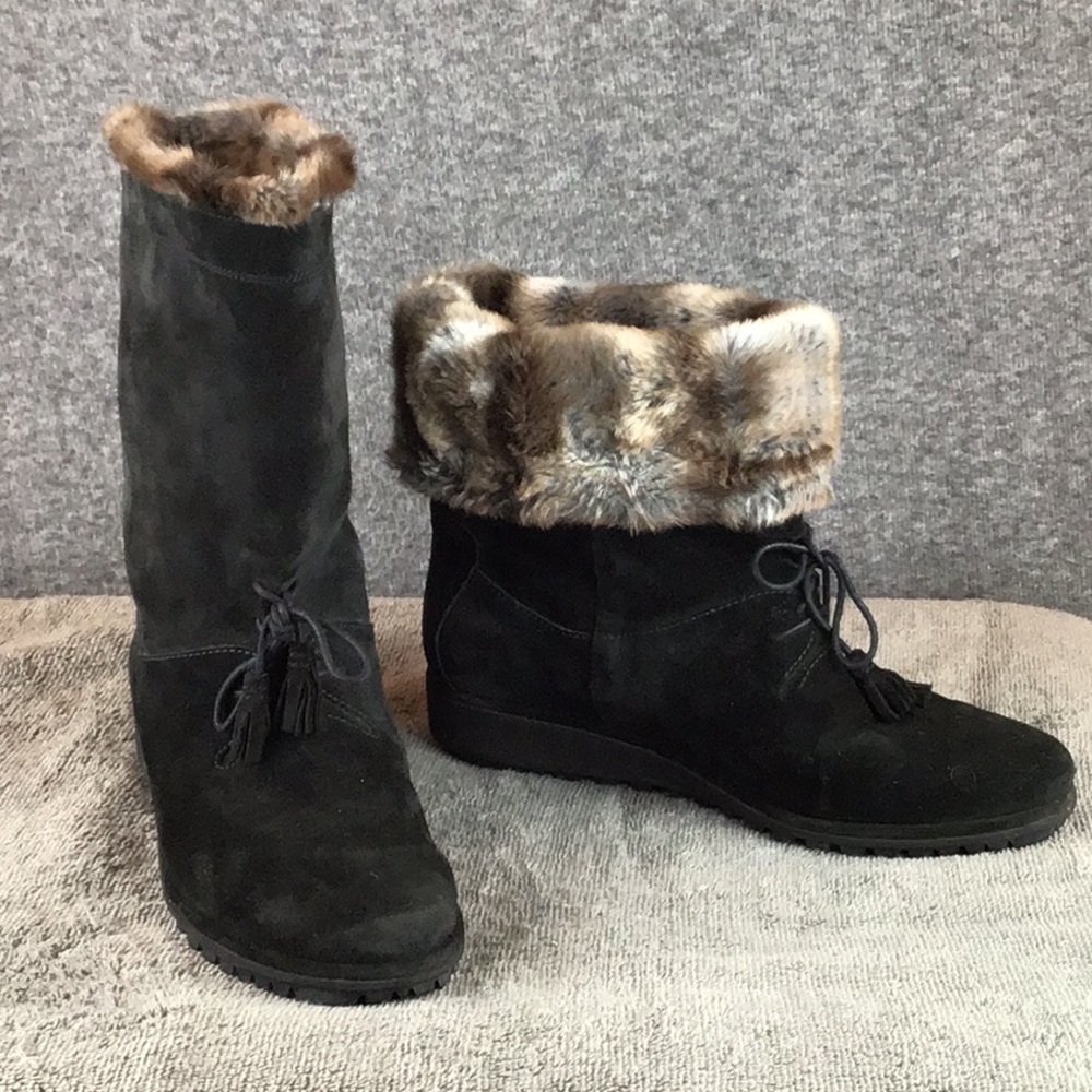 Stuart Weitzman Suede Faux Fur Lined Women's Black Boots 7.5 M